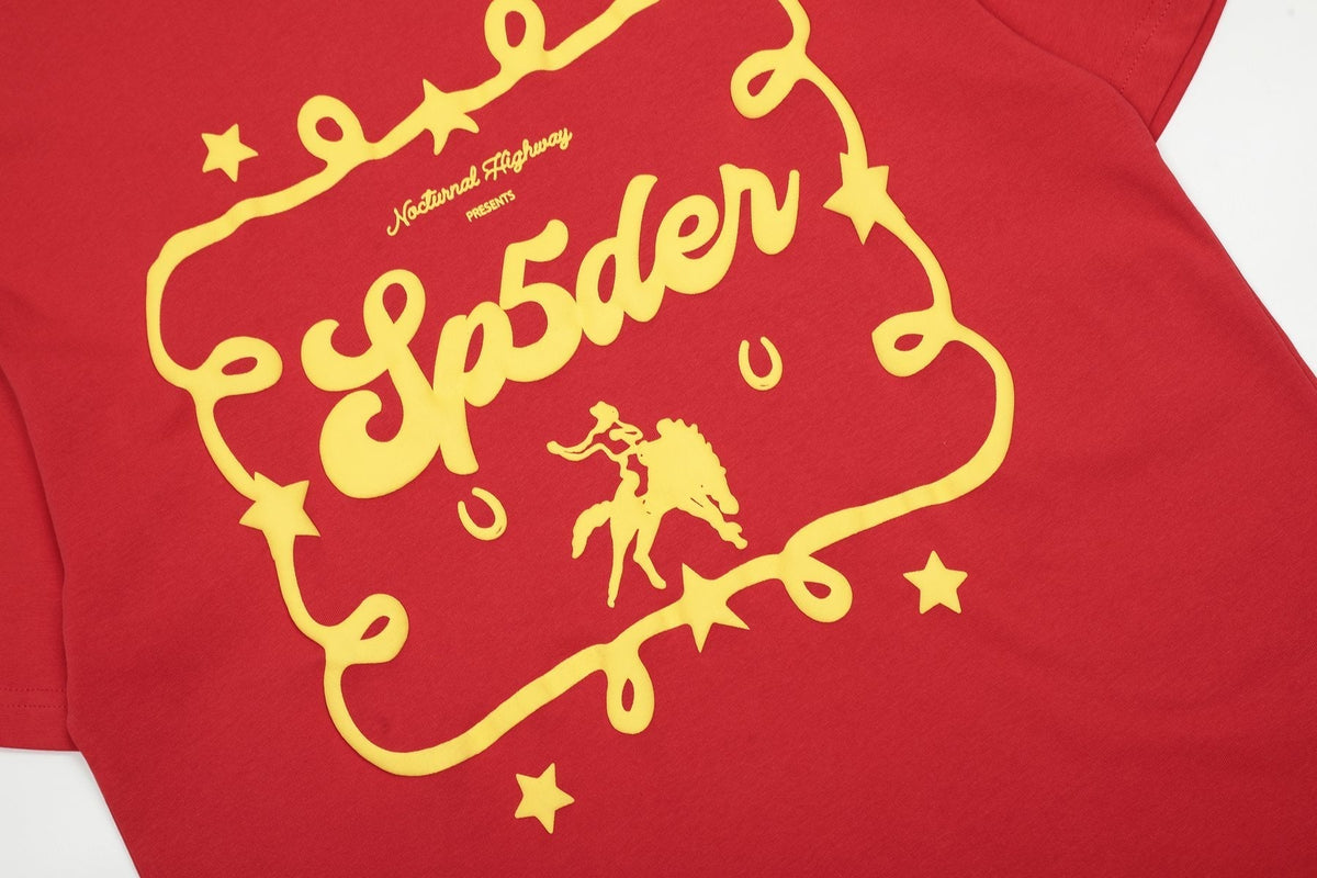 Sp5der Yellow Western Graphic Red T-Shirt ¡ª detail