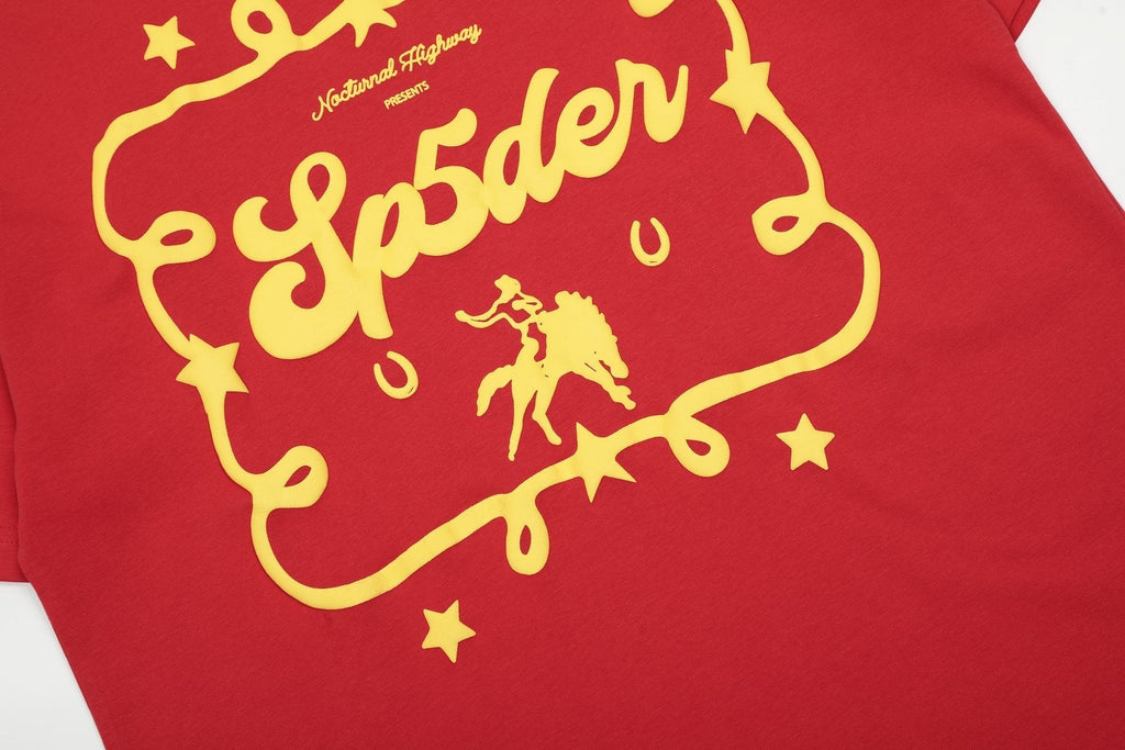 Sp5der Yellow Western Graphic Red T-Shirt ¡ª detail
