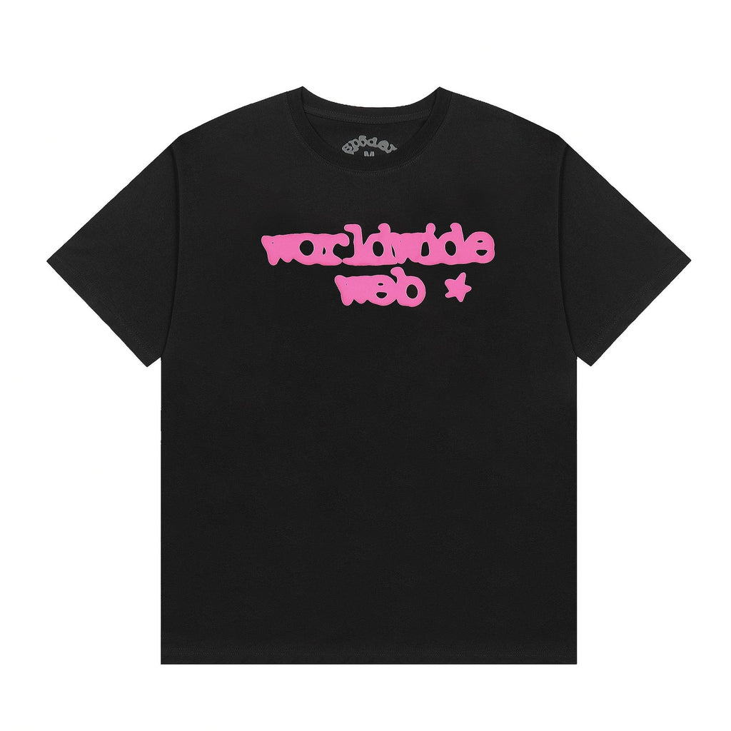 Sp5der Pink Spiderweb Graphic Short-Sleeve T-Shirt ¡ª front