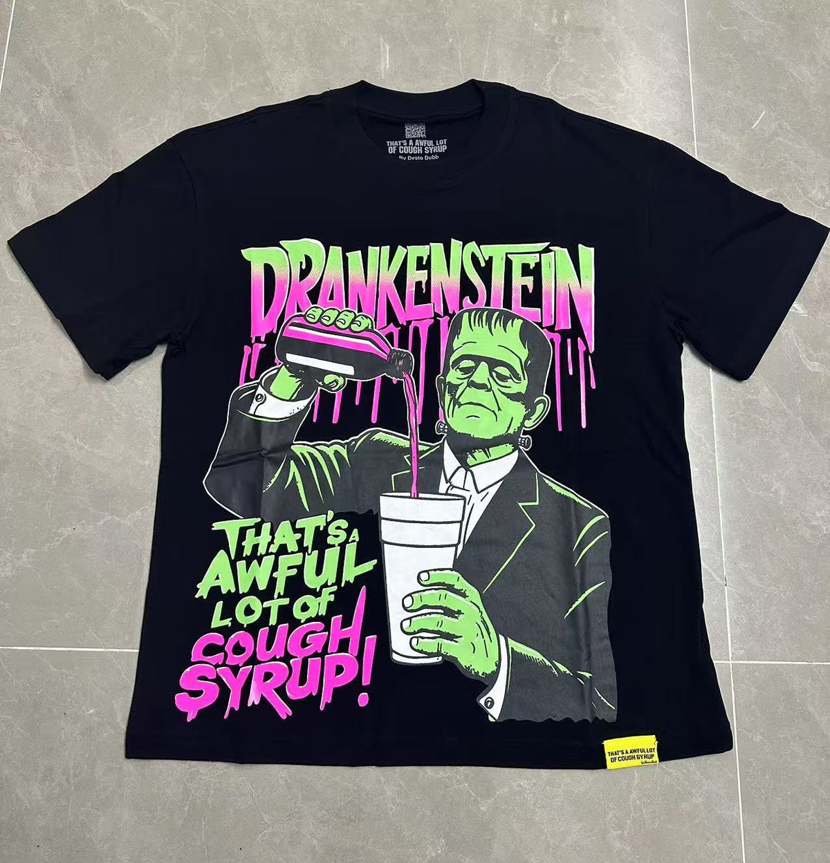 THAT'S A AWFUL LOT OF COUGH SYRUP Frankenstein Graphic T-Shirt ¡ª front