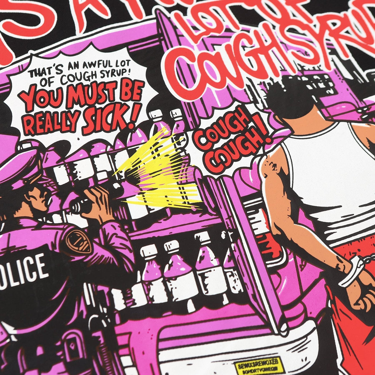 THAT'S A AWFUL LOT OF COUGH SYRUP Black Graphic T-Shirt ¡ª detail