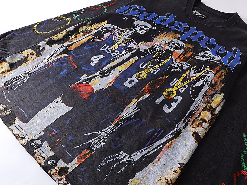 Godspeed Washed Black Graphic Long-Sleeve T-Shirt ¡ª detail