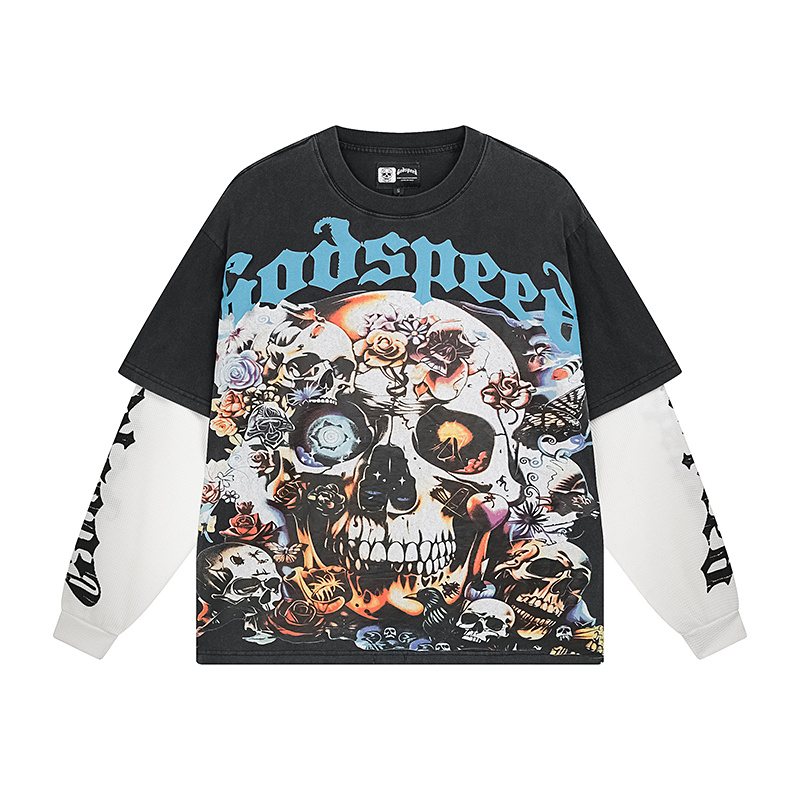 Godspeed Skull Floral Layered-Look Long-Sleeve T-Shirt ¡ª hero