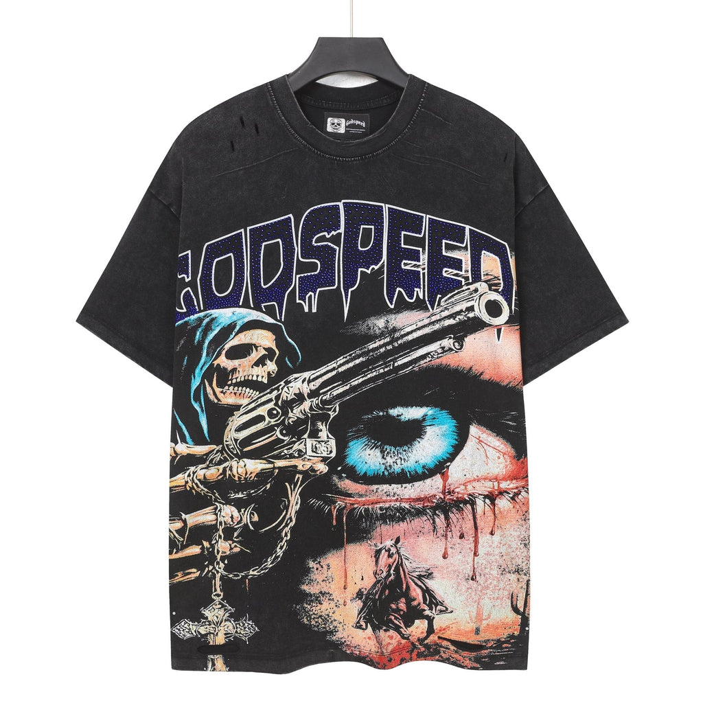 Godspeed Distressed Rhinestone Graphic T-Shirt ¡ª hero