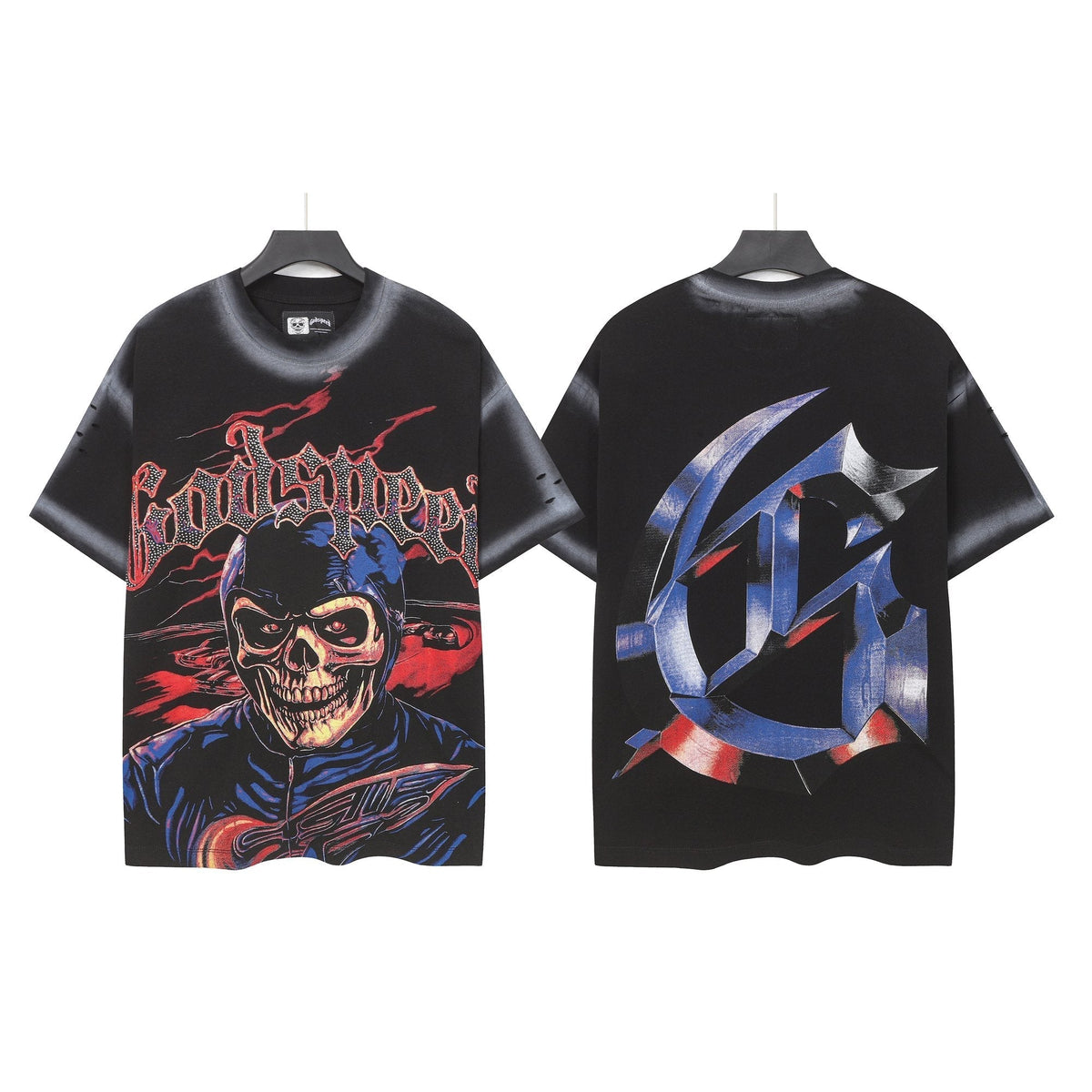 Godspeed Skull Graphic Distressed Sleeve T-Shirt ¡ª hero