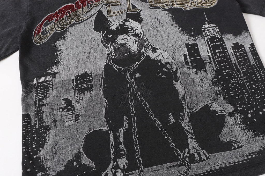 Godspeed Dog Graphic Distressed Sleeve T-Shirt ¡ª detail