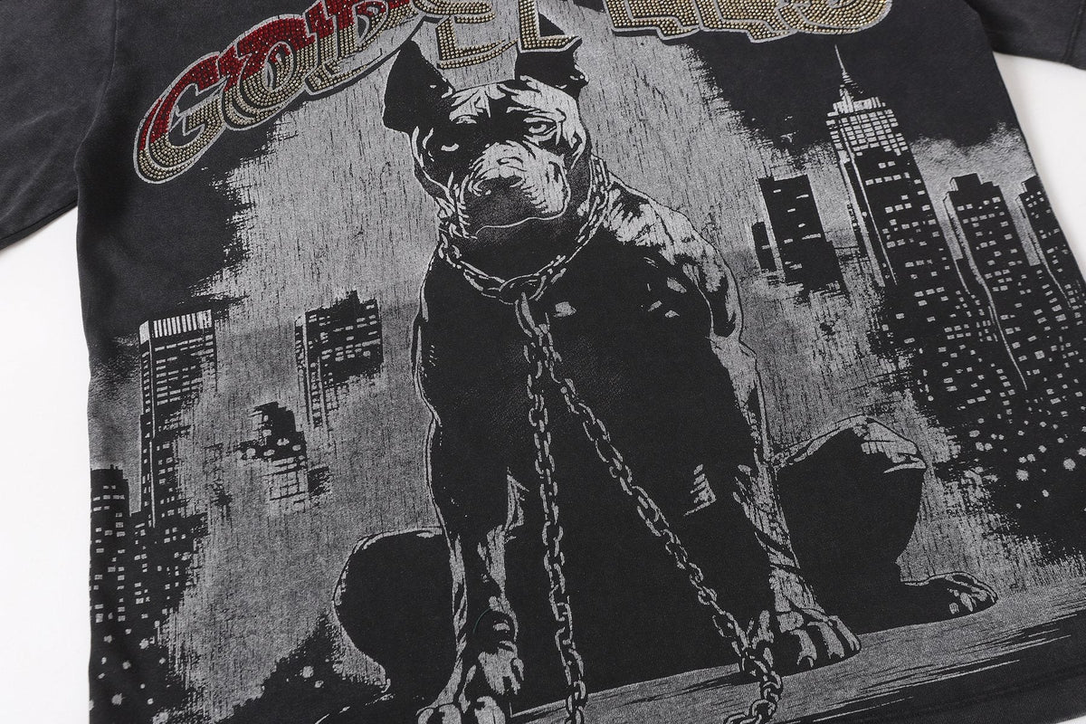 Godspeed Dog Graphic Distressed Sleeve T-Shirt ¡ª detail