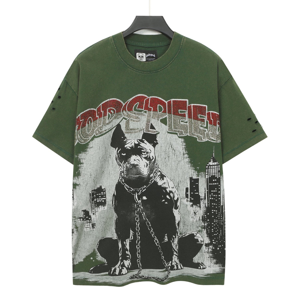 Godspeed Dog Graphic Distressed Sleeve T-Shirt ¡ª front