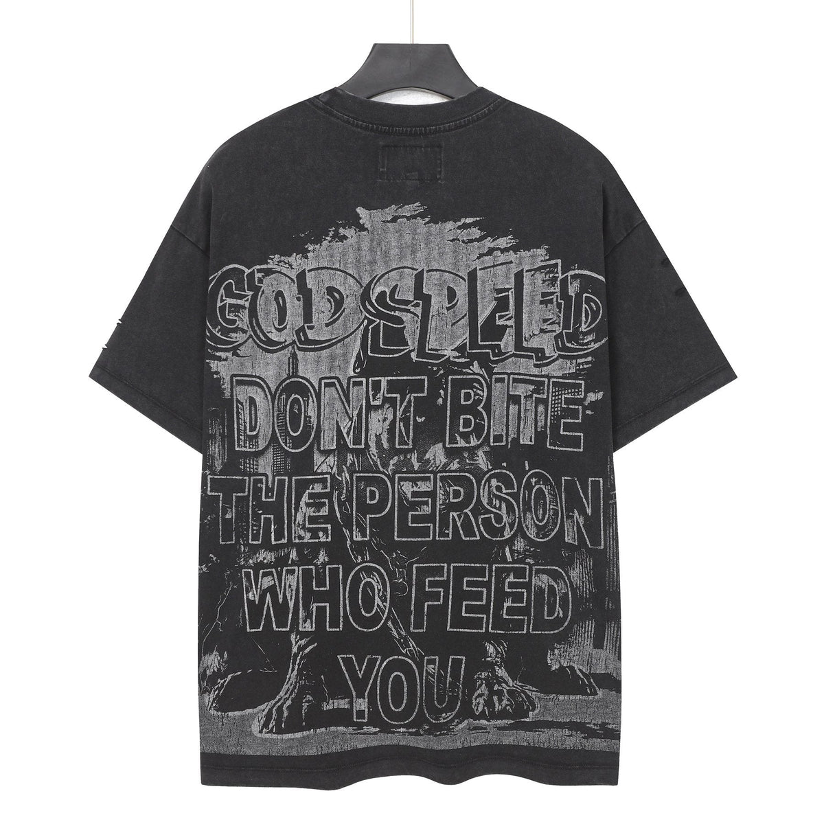 Godspeed Dog Graphic Distressed Sleeve T-Shirt ¡ª back