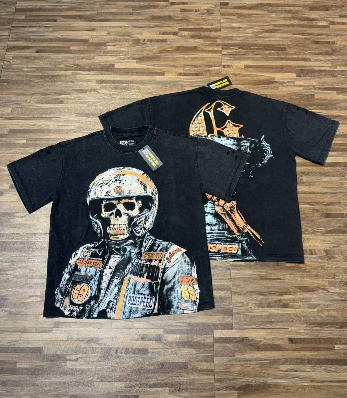 Godspeed Distressed Rhinestone Graphic T-Shirt ¡ª context