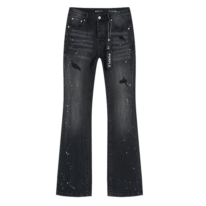 Purple Brand Black Paint Splatter Distressed Jeans ¡ª front