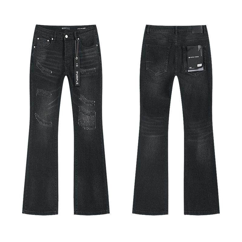 Purple Brand Black Distressed Flared Jeans ¡ª hero