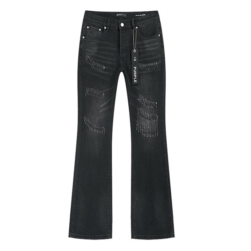 Purple Brand Black Distressed Flared Jeans ¡ª front