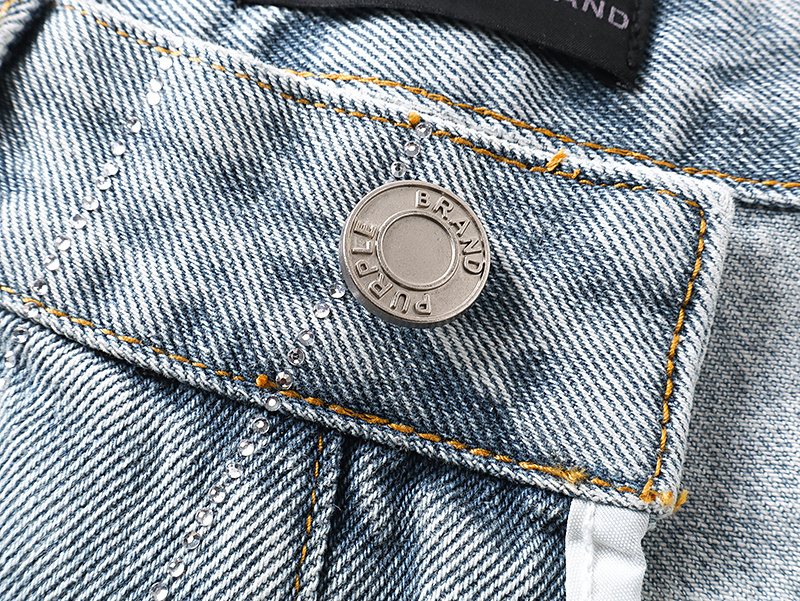 Purple Brand Light Blue Rhinestone Stripe Jeans ¡ª detail