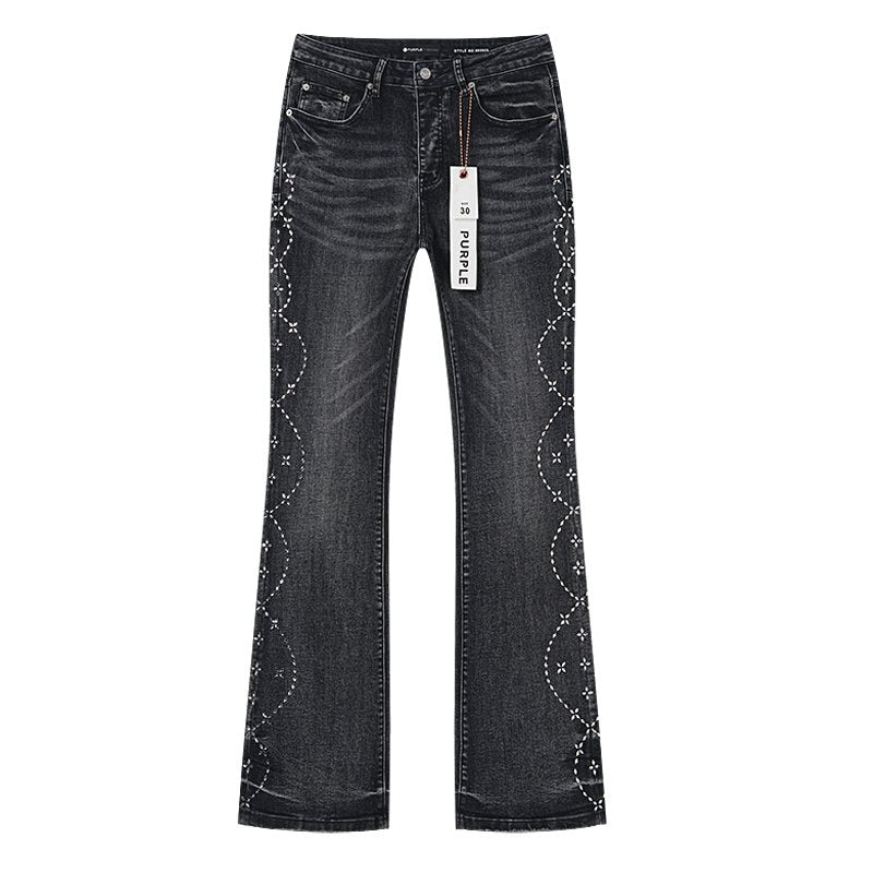 Purple Brand Floral Embroidered Flared Jeans ¡ª front