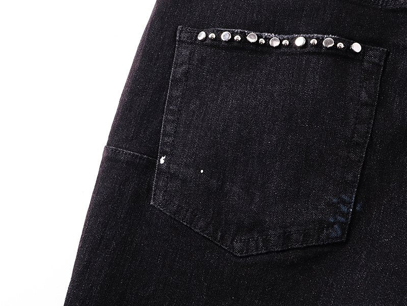 Purple Brand Studded Paint-Splatter Black Jeans ¡ª detail