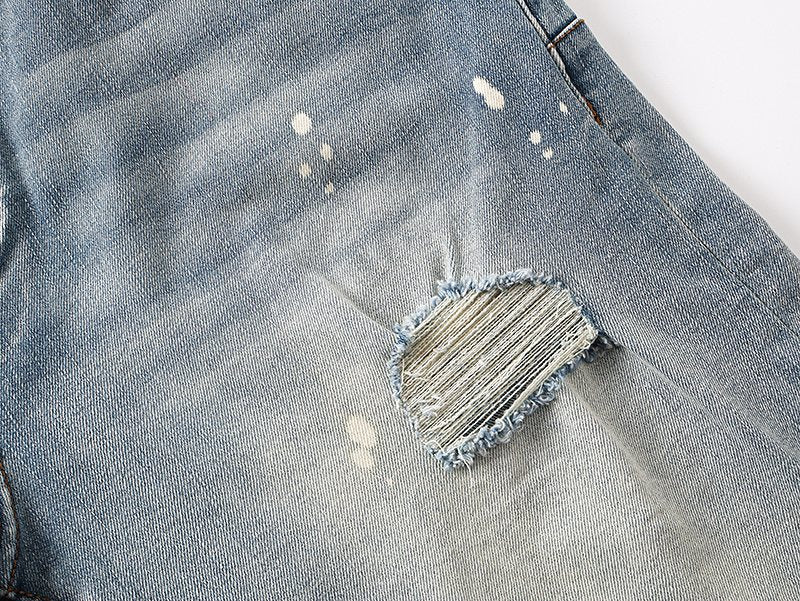 Purple Brand Light Blue Paint-Splatter Denim Shorts ¡ª detail