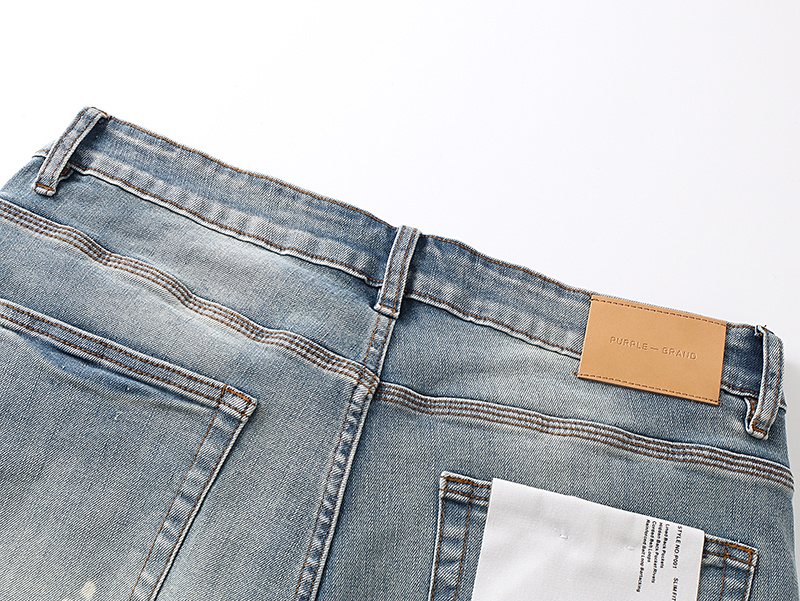 Purple Brand Light Blue Paint-Splatter Denim Shorts ¡ª detail