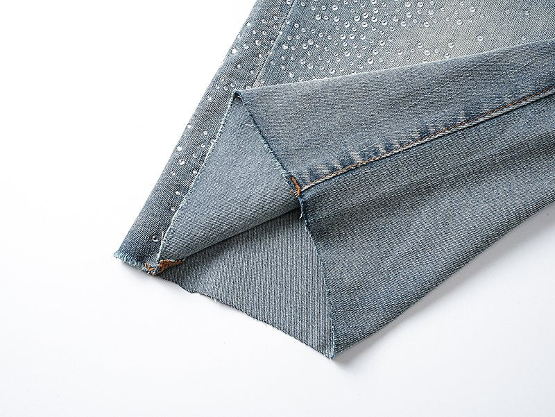 Purple Brand Rhinestone Light Blue Denim Shorts ¡ª detail