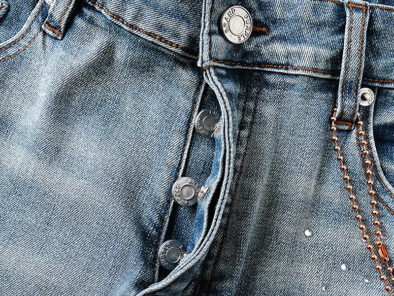 Purple Brand Rhinestone Light Blue Denim Shorts ¡ª detail