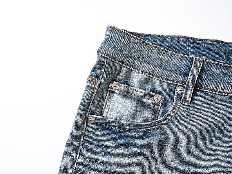 Purple Brand Rhinestone Light Blue Denim Shorts ¡ª detail