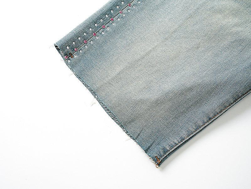 Purple Brand Light Blue Studded Denim Shorts ¡ª detail