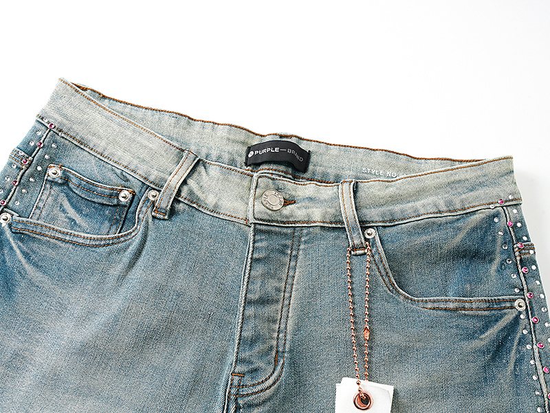Purple Brand Light Blue Studded Denim Shorts ¡ª detail
