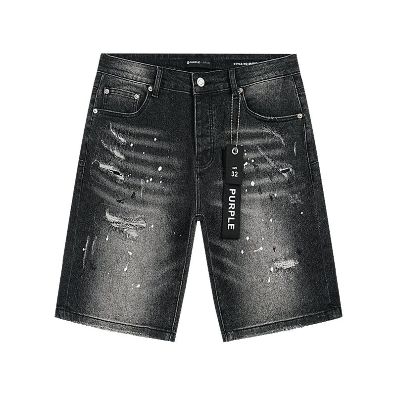 Purple Brand Distressed Paint-Splatter Denim Shorts ¡ª hero
