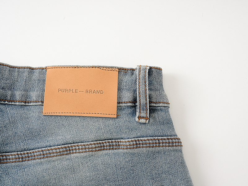 Purple Brand Light Blue Raw Hem Denim Shorts ¡ª detail