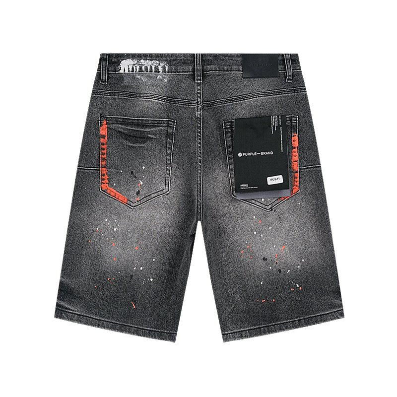 Purple Brand Paint-Splatter Distressed Denim Shorts - Black ¡ª back