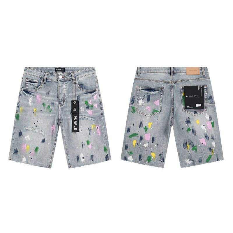 Purple Brand Light Blue Paint-Splatter Denim Shorts ¡ª front