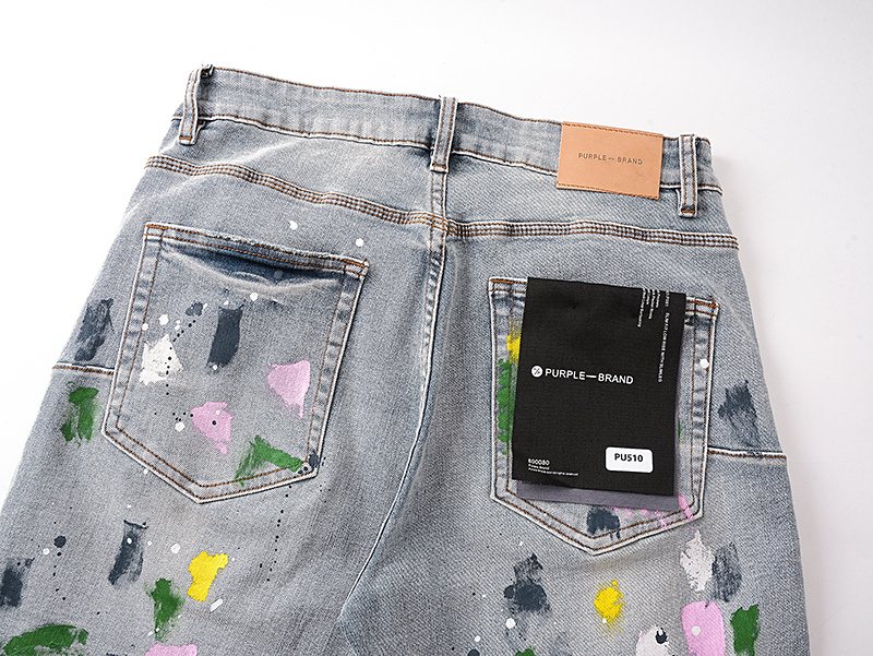Purple Brand Light Blue Paint-Splatter Denim Shorts ¡ª detail