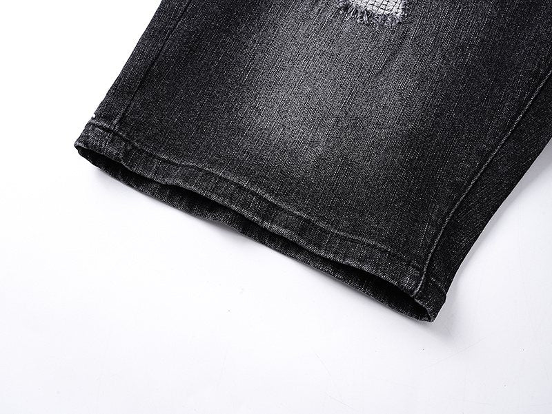 Purple Brand Washed Black Distressed Denim Shorts ¡ª detail