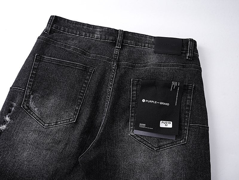 Purple Brand Washed Black Distressed Denim Shorts ¡ª detail