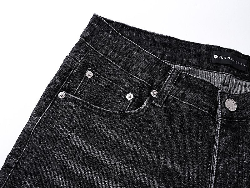 Purple Brand Washed Black Distressed Denim Shorts ¡ª detail