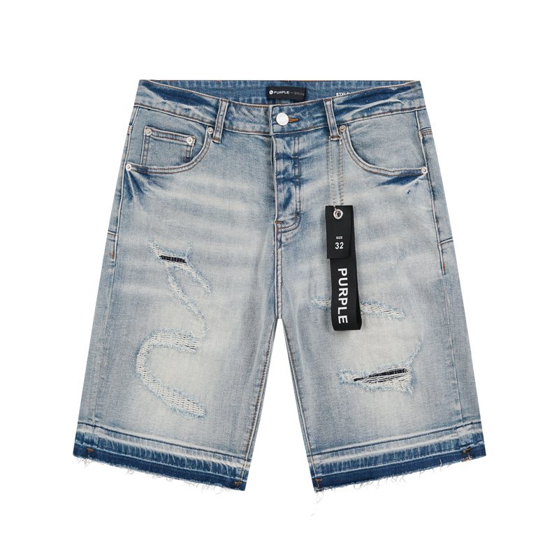 Purple Brand Light Blue Distressed Raw Hem Denim Shorts ¡ª hero
