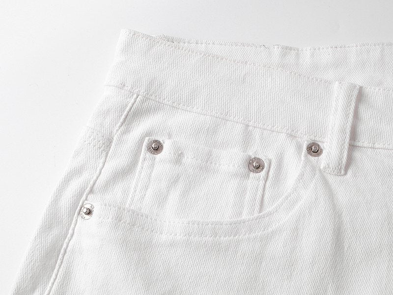 Purple Brand White Paint-Splatter Denim Shorts ¡ª detail