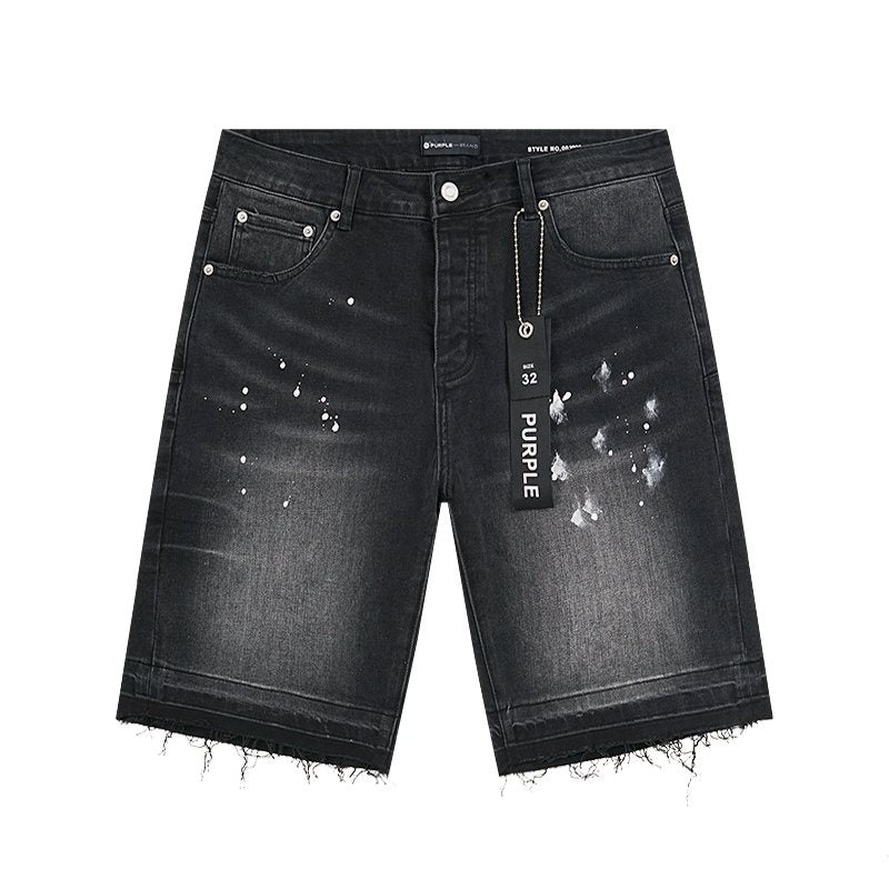 Purple Brand Black Paint-Splatter Distressed Denim Shorts ¡ª front