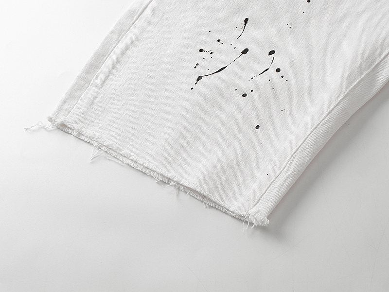Purple Brand White Paint-Splatter Denim Shorts ¡ª detail