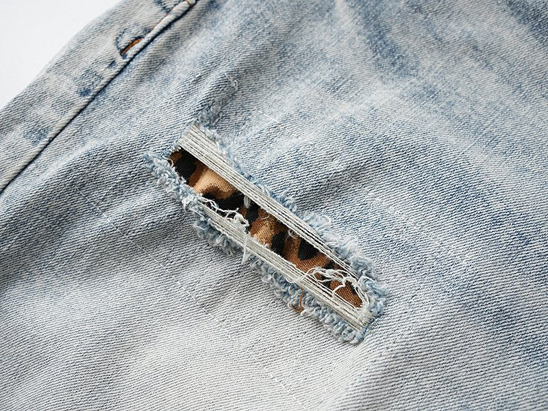 Purple Brand Light Blue Distressed Denim Shorts ¡ª detail