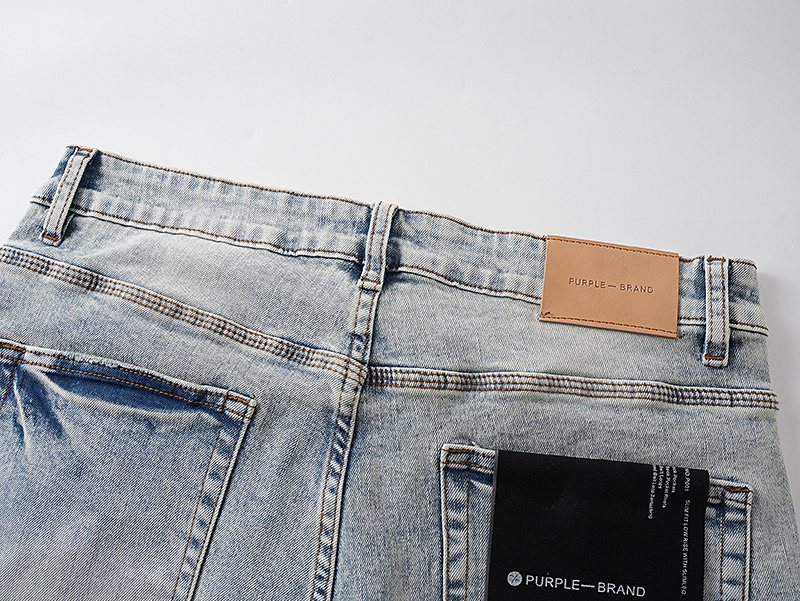 Purple Brand Light Blue Distressed Denim Shorts ¡ª detail