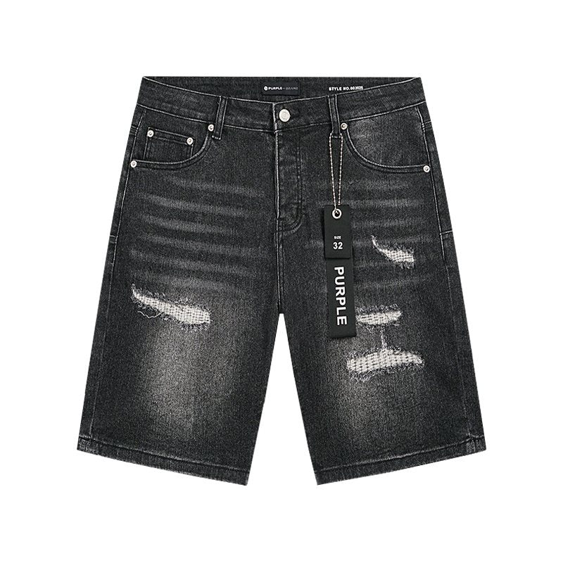 Purple Brand Black Wash Distressed Denim Shorts ¡ª hero