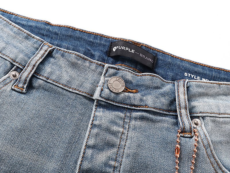 Purple Brand Light Blue Raw Hem Graphic Denim Shorts ¡ª detail