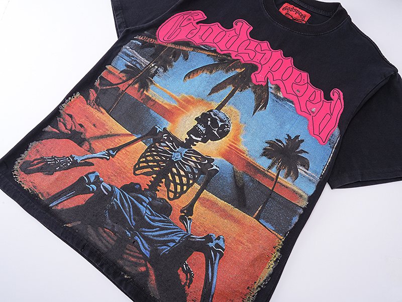 Godspeed Washed Black Skeleton Graphic Short-Sleeve T-Shirt ¡ª detail