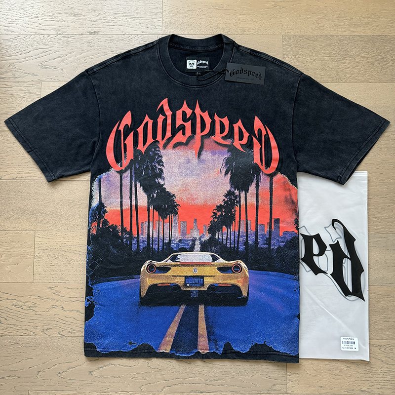 Godspeed Washed Black Car & Palm Graphic T-Shirt ¡ª context