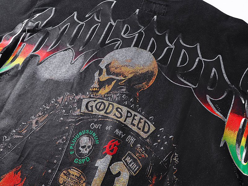 Godspeed Motorcycle Skull Graphic Short-Sleeve T-Shirt ¡ª detail