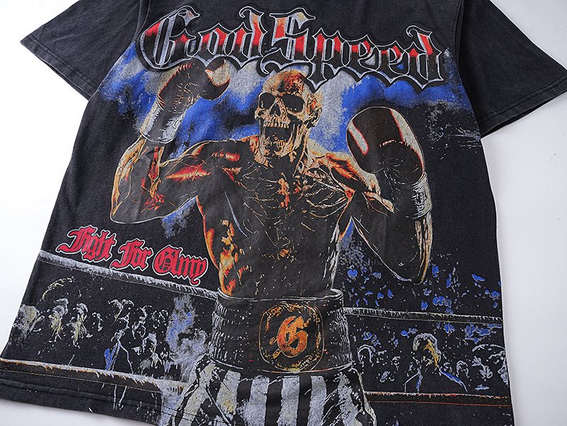 Godspeed Washed Black Skull Boxing Graphic T-Shirt ¡ª detail