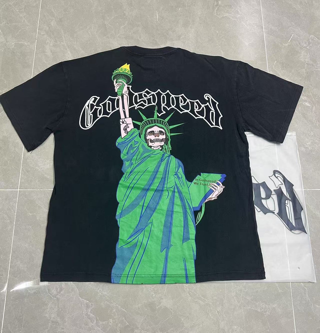Godspeed Statue of Liberty Skull Graphic T-Shirt ¡ª front