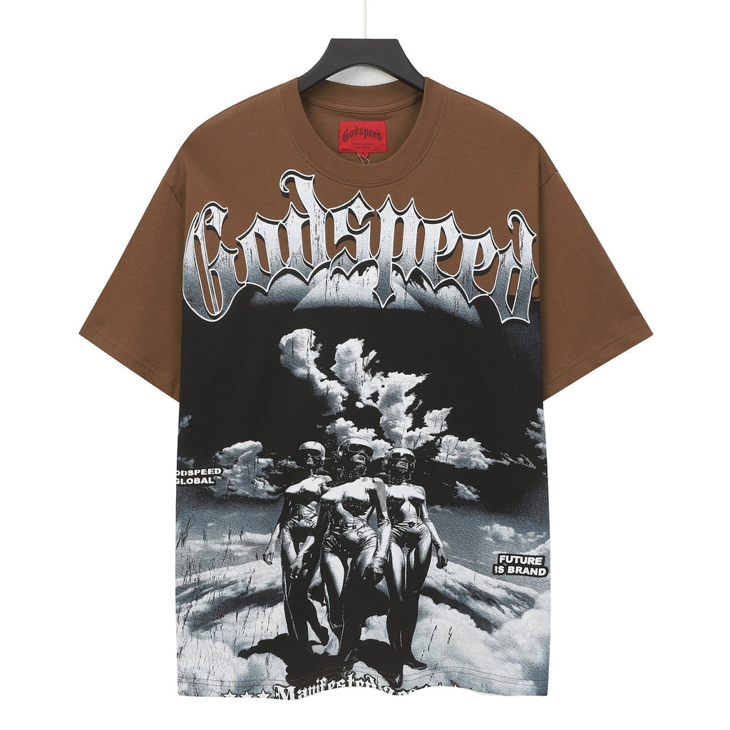 Godspeed Our Future Our Youth Brown Graphic T-Shirt ¡ª front