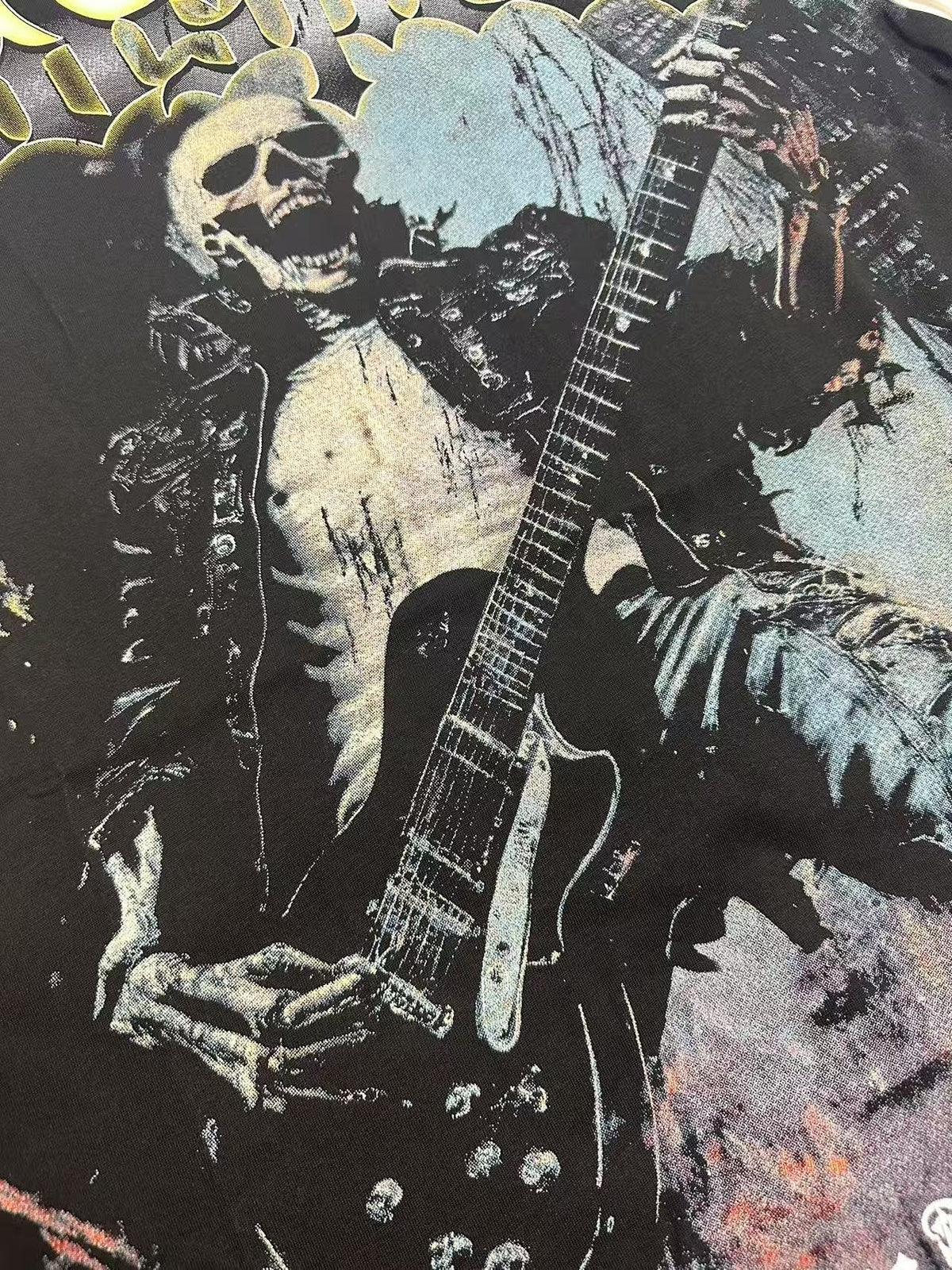 Godspeed Death Before Dishonor Skeleton Guitar Short-Sleeve T-Shirt ¡ª fabric_closeup